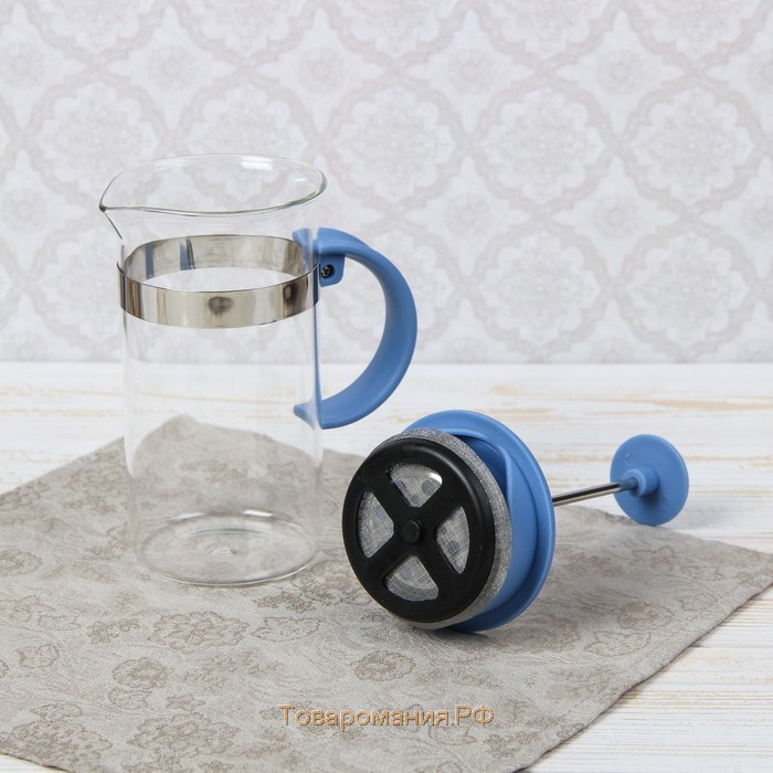Чайник заварочный френч - пресс «Гарсон», 350 мл, стекло, цвет голубой