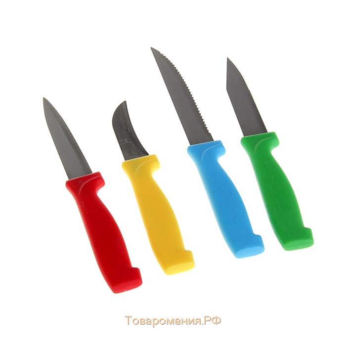 Набор кухонных ножей на подставке «Радуга», 4 предмета, лезвие 6,5 см, 8,5 см, 9,5 см, 11,5 см, на подставке, цвет МИКС