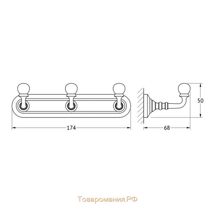 Вешалка 3SC, 3 крючка, античное серебро, 17 см