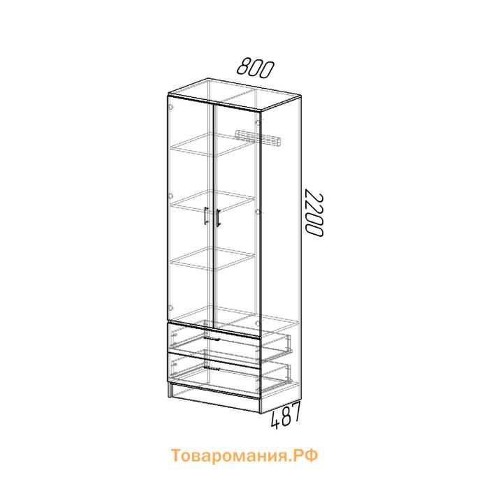 Шкаф двухстворчатый Дуэт, 800х480х2200, Ясень шимо светлый/темный