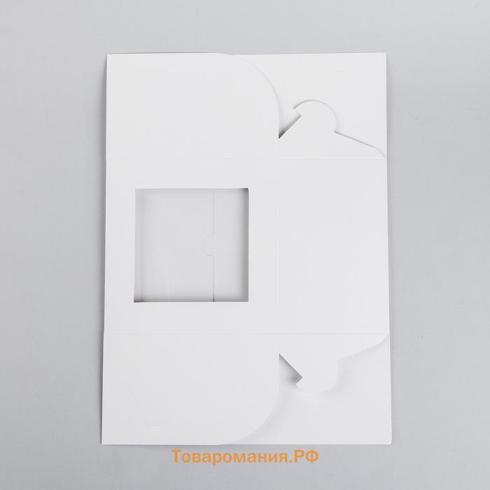 Кондитерская складная коробка для капкейков с окном на 4 шт., белая, 16×16×10 см