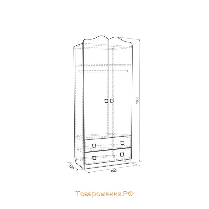 Шкаф комбинированный 2х ств Фэнтези, 800х420х1905, Белый рамух