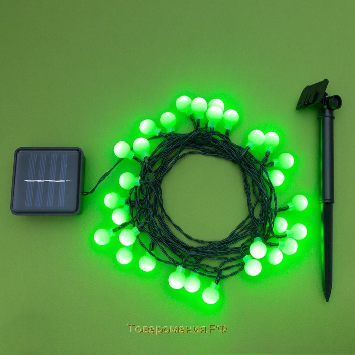 Гирлянда «Нить» 4.5 м с насадками «Шарики», IP44, тёмная нить, 30 LED, свечение зелёное, 2 режима, солнечная батарея