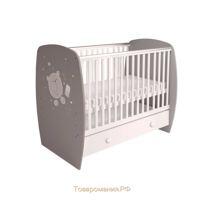 Кроватка детская Polini kids French 710, Teddy, с ящиком, цвет белый-серый