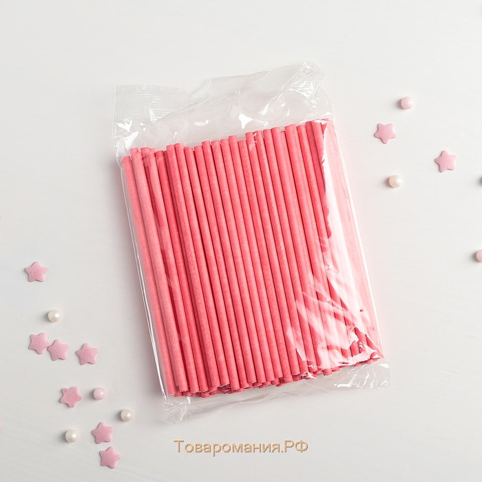 Палочки для кейк-попсов, 10×0,2 см, 100 шт, цвет розовый
