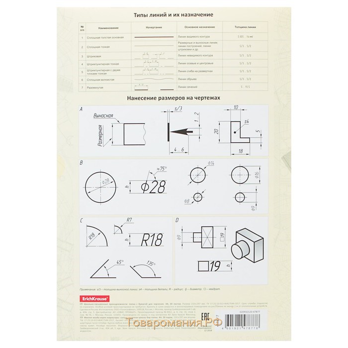 Бумага для черчения А4, 20 листов, блок 200 г/м², ErichKrause, без рамки, в картонной папке