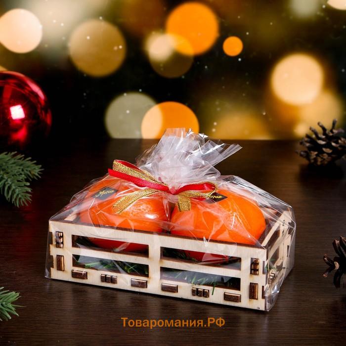 Набор новогодних свечей "Мандарины в ящике", 2 шт, 6,2×14×7,4 см