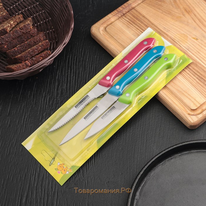 Набор кухонных ножей «Кулинарные изыски», 3 предмета, лезвие 19 см, 22 см, 23 см, цвет МИКС
