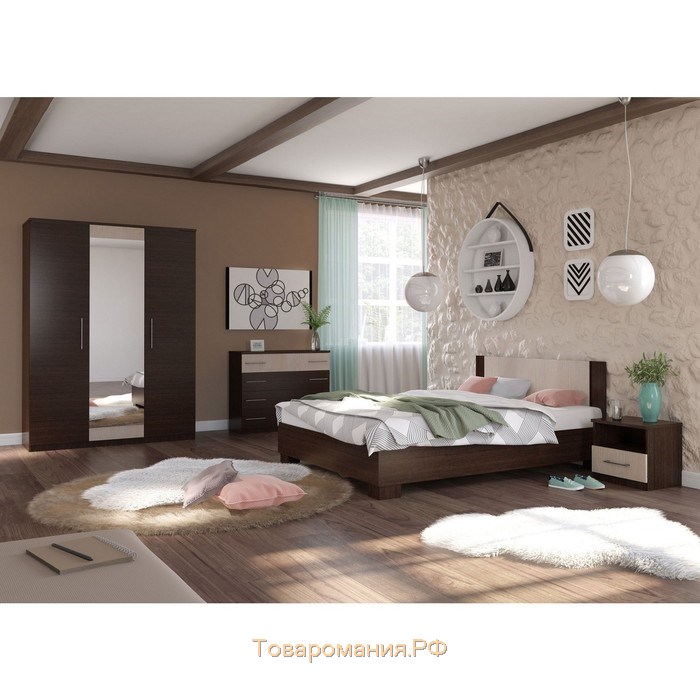 Кровать «Аврора» без ПМ, 90х200 см, со встроенным основанием, Венге/Дуб молочный