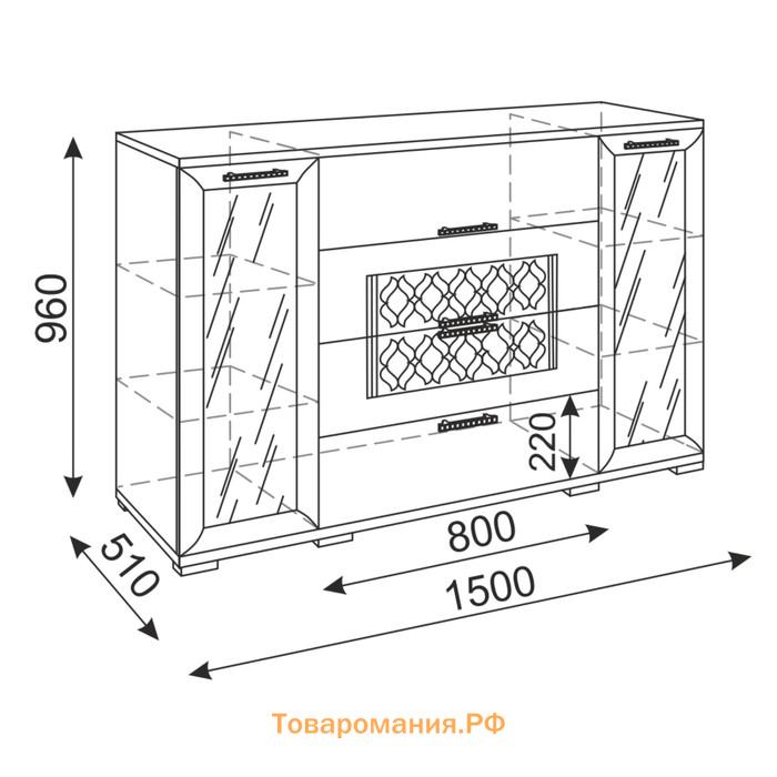 Комод-витрина №11 Тиффани, 510х1500х960, Белый текстурный