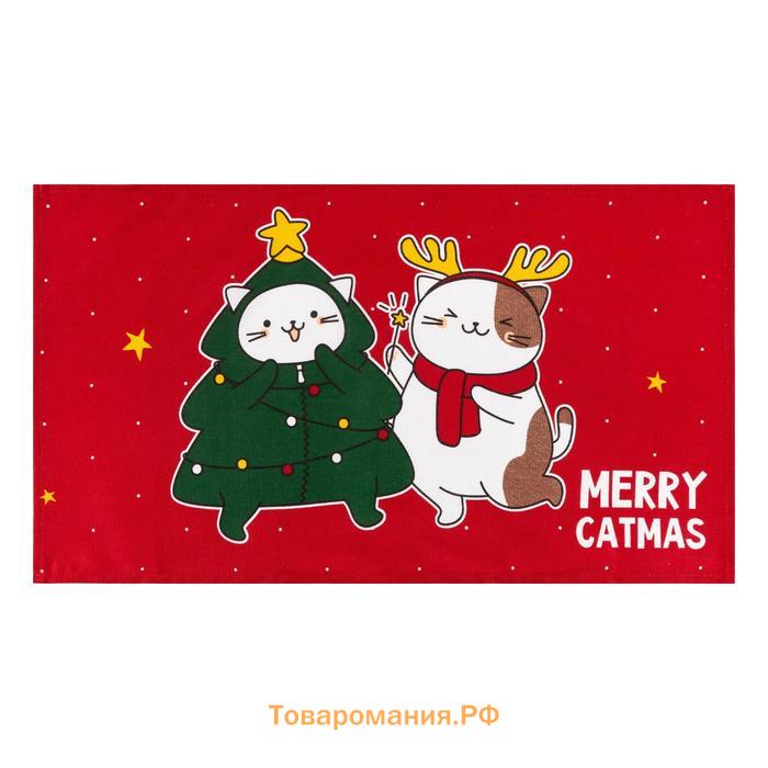 Новый год. Полотенце "Доляна" Merry catmas 35х60 см,100% хлопок 160 г/м2