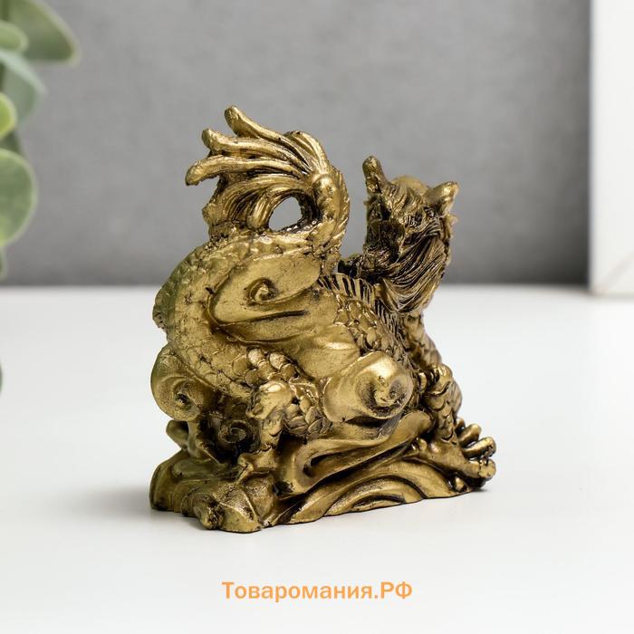 Нэцкэ фигурка «Дракон с шаром», полистоун, под бронзу, 7.8×7×4.5 см