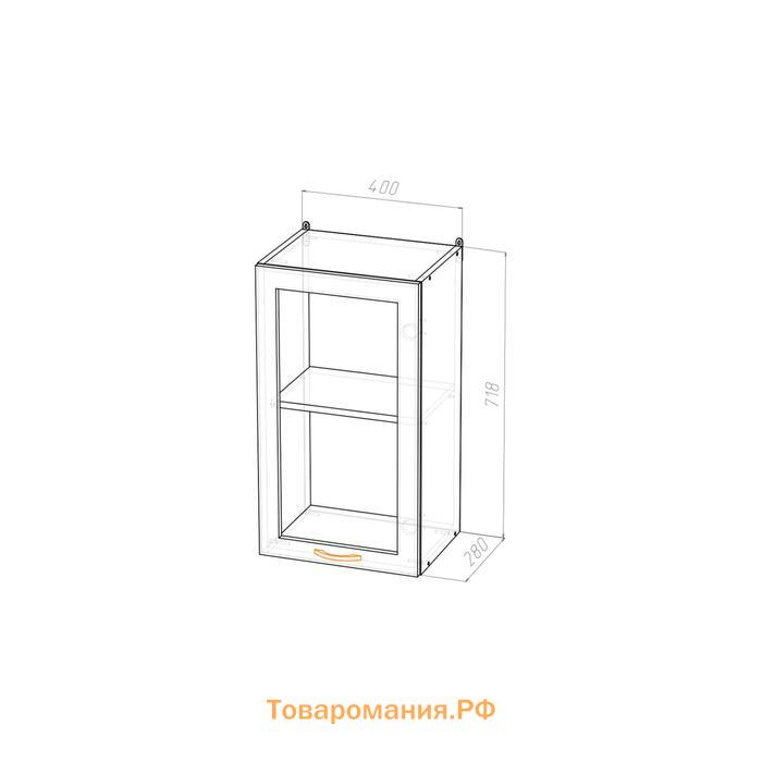 Шкаф навесной Лира 400х300х720 с витриной  белый/Квадро шимо светлый