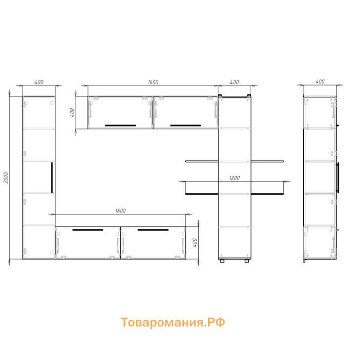 Гостиная подвесная Дороти, 3200х400х1700, Дуб сонома/Бетон