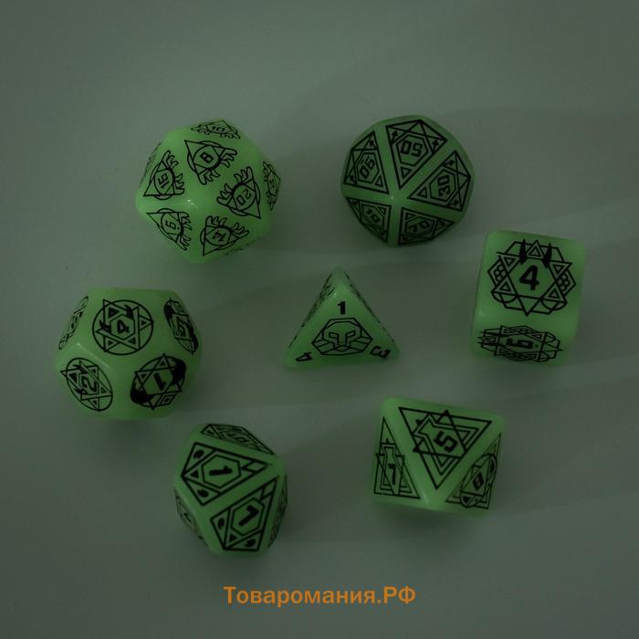 Кости игральные, дайсы для D&D (Dungeons and Dragons, ДнД), D&D, "Мистик" , 7 шт, светящиеся