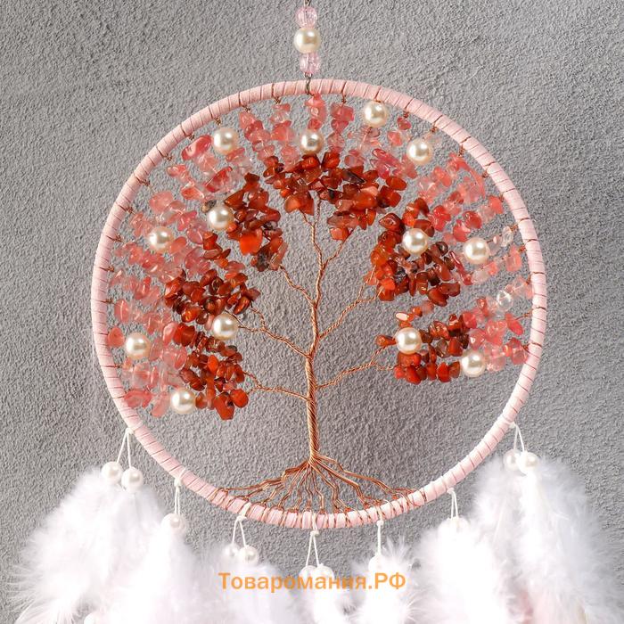 Ловец снов "Дерево с жемчугом" бело-розовый d=16 см 65х16 см МИКС