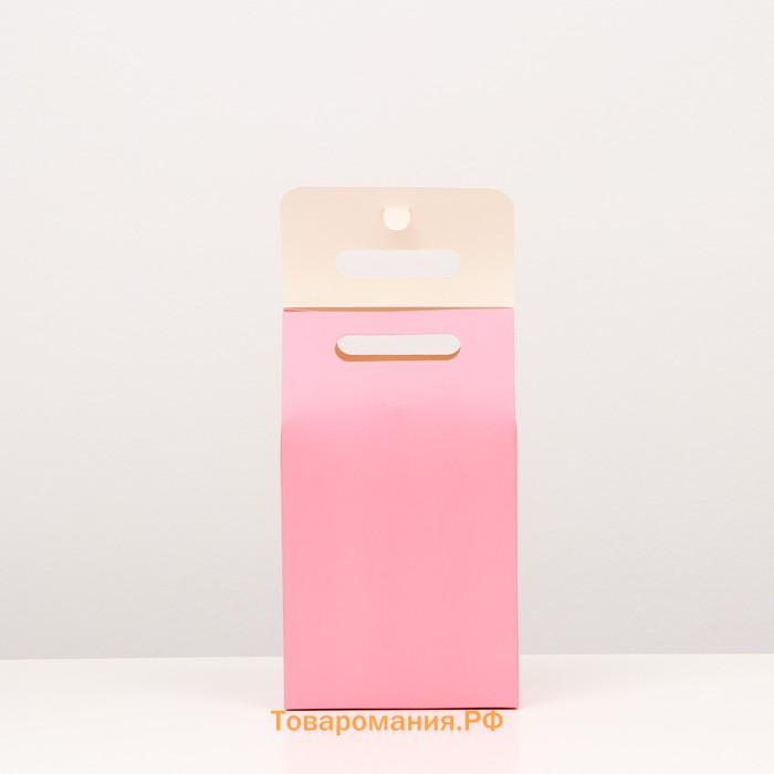Коробка-пакет с ручкой, розовая, 27 х 16 х 9 см