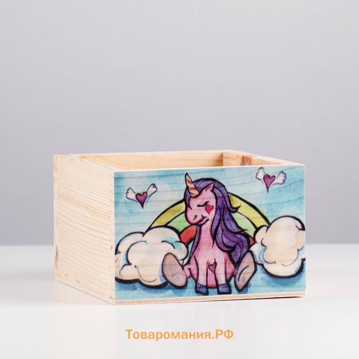 Кашпо деревянное "РозовыйЕдинорог" 14,5×12,5×8,5 см