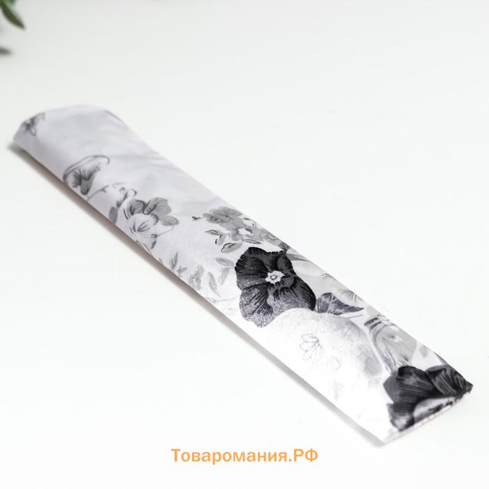 Веер бамбук, текстиль h=21 см "Цветы" с чехлом, чёрно-белый
