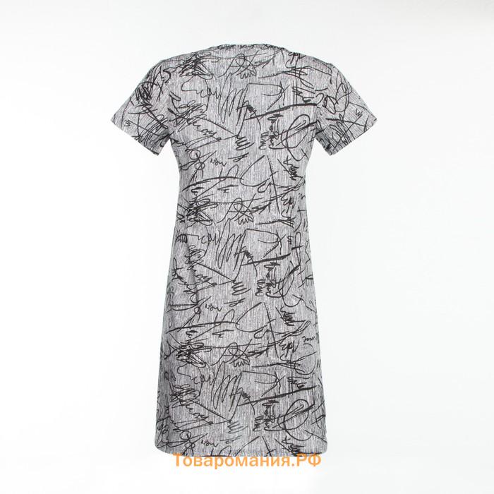 Ночная сорочка женская, серый принт, размер 44