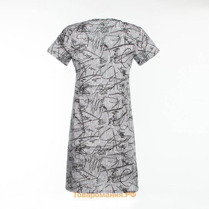 Ночная сорочка женская, серый принт, размер 56