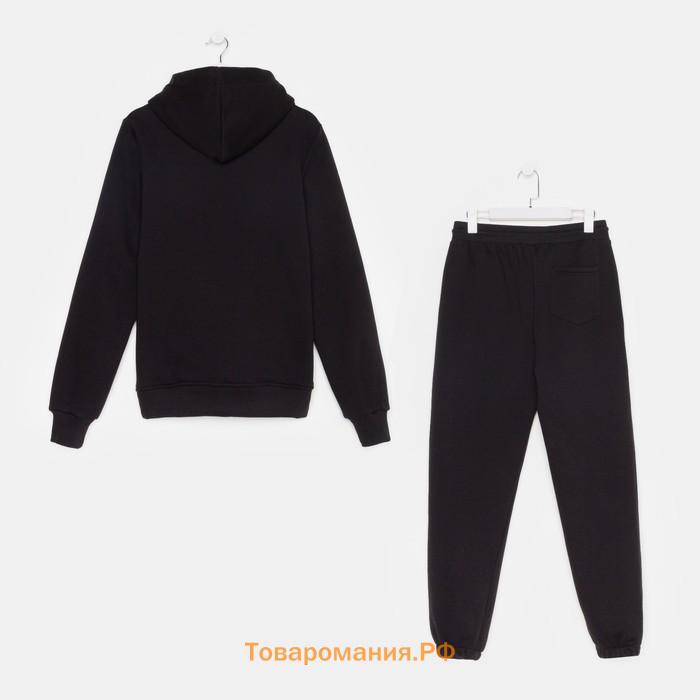 Костюм мужской (толстовка и брюки) с НАЧЁСОМ, цвет черный, размер 48 (L)