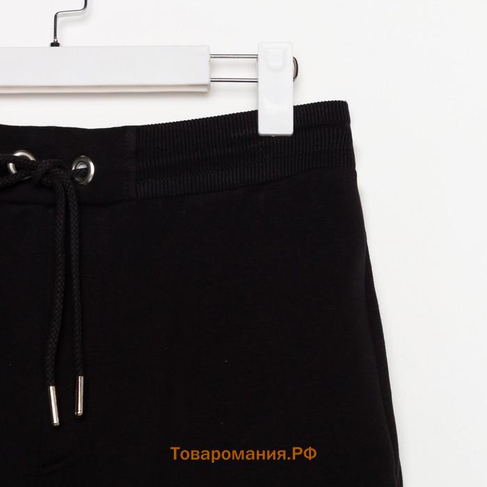 Костюм мужской (толстовка и брюки) с НАЧЁСОМ, цвет черный, размер 48 (L)