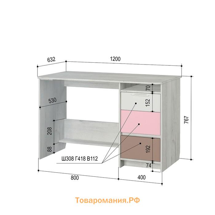 Стол письменный «Зефир № 17.2», 1200 × 632 × 767 мм, универсальный, цвет дуб эльза/розовый