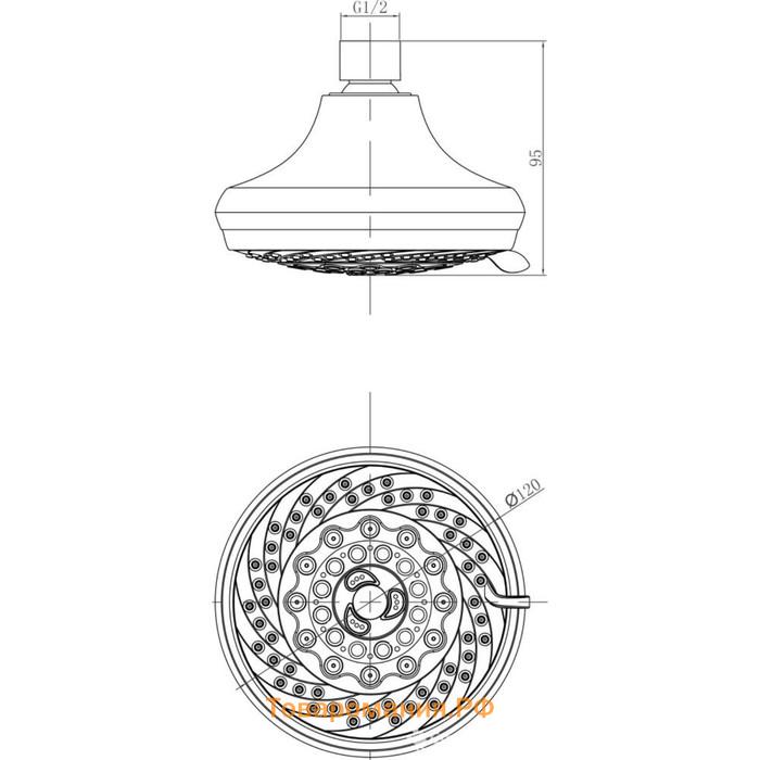 Душевая лейка Lemark LM8042C, верхняя, круглая, диаметр 120 мм, 7 функции, хром