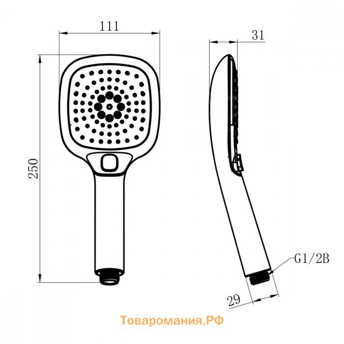 Душевая лейка Lemark LM1014C, 3 режима, 111 мм, квадратная, керамика, хром