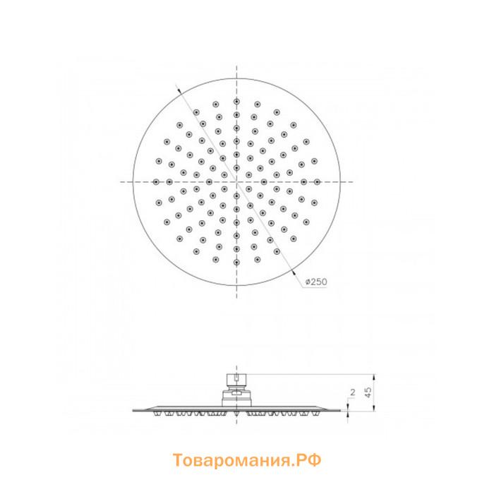 Душевая лейка Lemark LM9481S, верхняя, круглая, диаметр 250 мм, 1 функция, хром