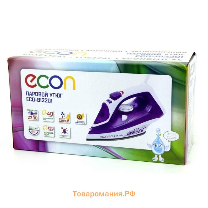 Утюг Econ ECO-BI2201, 2200Вт, керамическая подошва, 40 г/мин, 300 мл, цвет фиолетовый