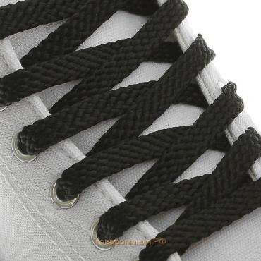 Шнурки для обуви, плоские, 8 мм, 100 см, фасовка 25 шт, цвет чёрный