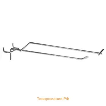 Крючок одинарный с ценникодержателем для металлической перфорированной панели, d=4.8 мм, L=25 см, шаг 50 мм, цвет хром