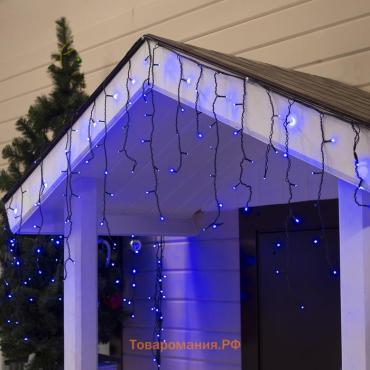 Гирлянда «Бахрома» 3 × 0.6 м, IP44, УМС, тёмная нить, 160 LED, свечение синее, 220 В