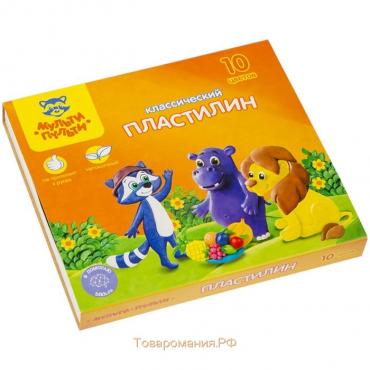 Пластилин 10 цветов "Мульти-пульти", "Приключения Енота", стек, картонная упаковка, 200 г