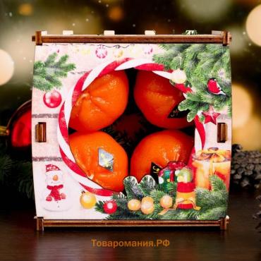 Набор новогодних свечей "Мандарины в ящике", 4 шт, 13,6×13,6×6,6 см