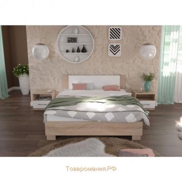 Кровать «Аврора» без ПМ, 90х200 см, со встроенным основанием, Сонома/Белый