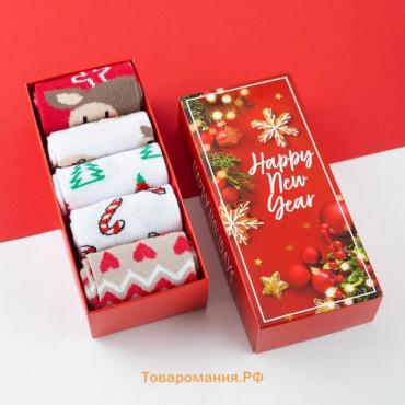 Новый год. Набор новогодних женских носков KAFTAN "Happy holidays" размер 36-40 (23-25 см), 5 пар