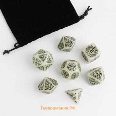 Кости игральные, дайсы для D&D (Dungeons and Dragons, ДнД), D&D, "Мистик" , 7 шт, светящиеся