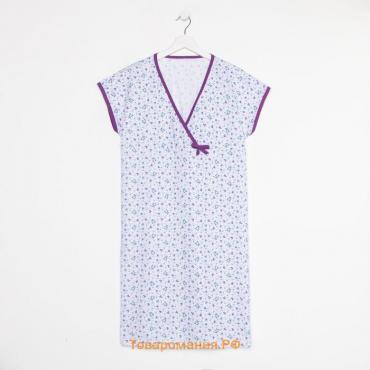 Ночная сорочка женская, цвет белый/фиолетовый, размер 54