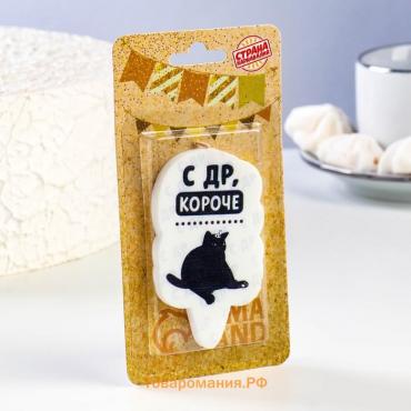 Свеча для торта "С др, короче", кот, 6,5 см, белая